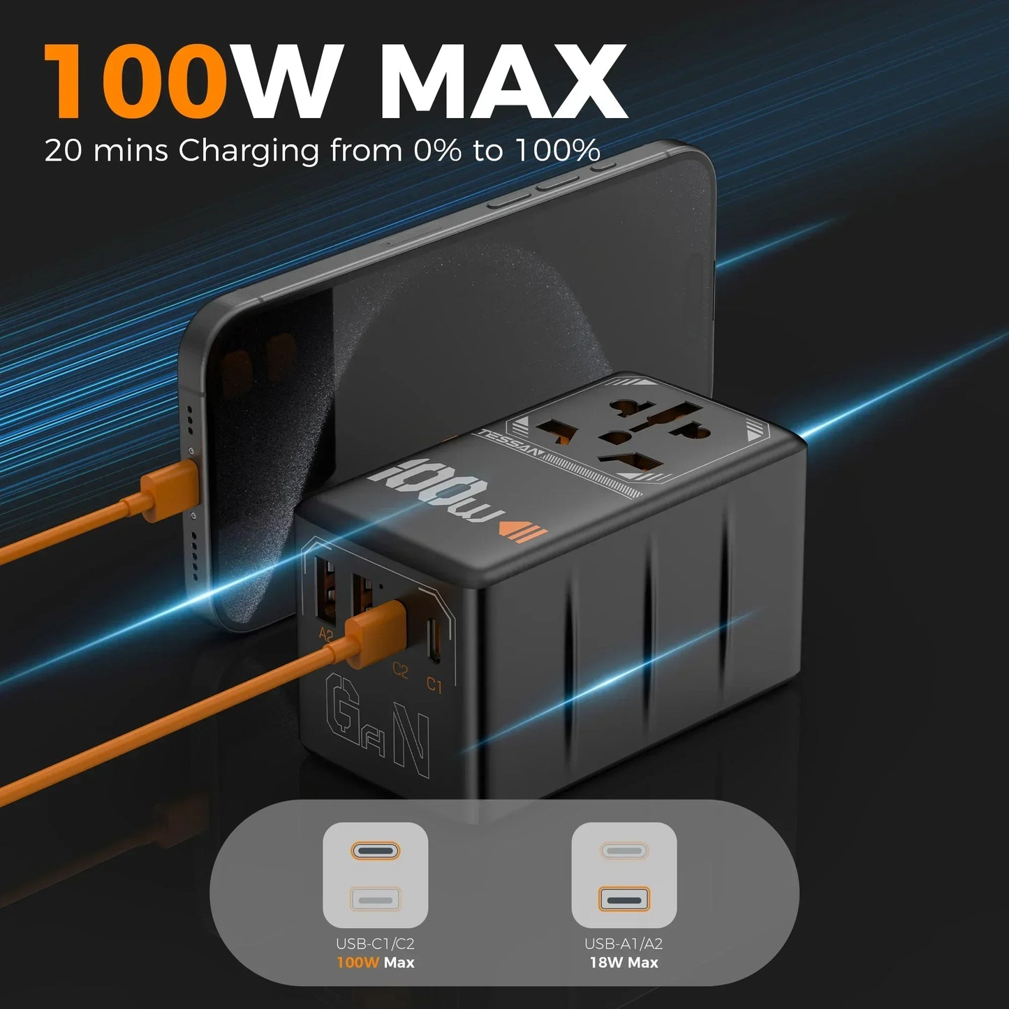 Universal Travel Adapter with USB &Type C