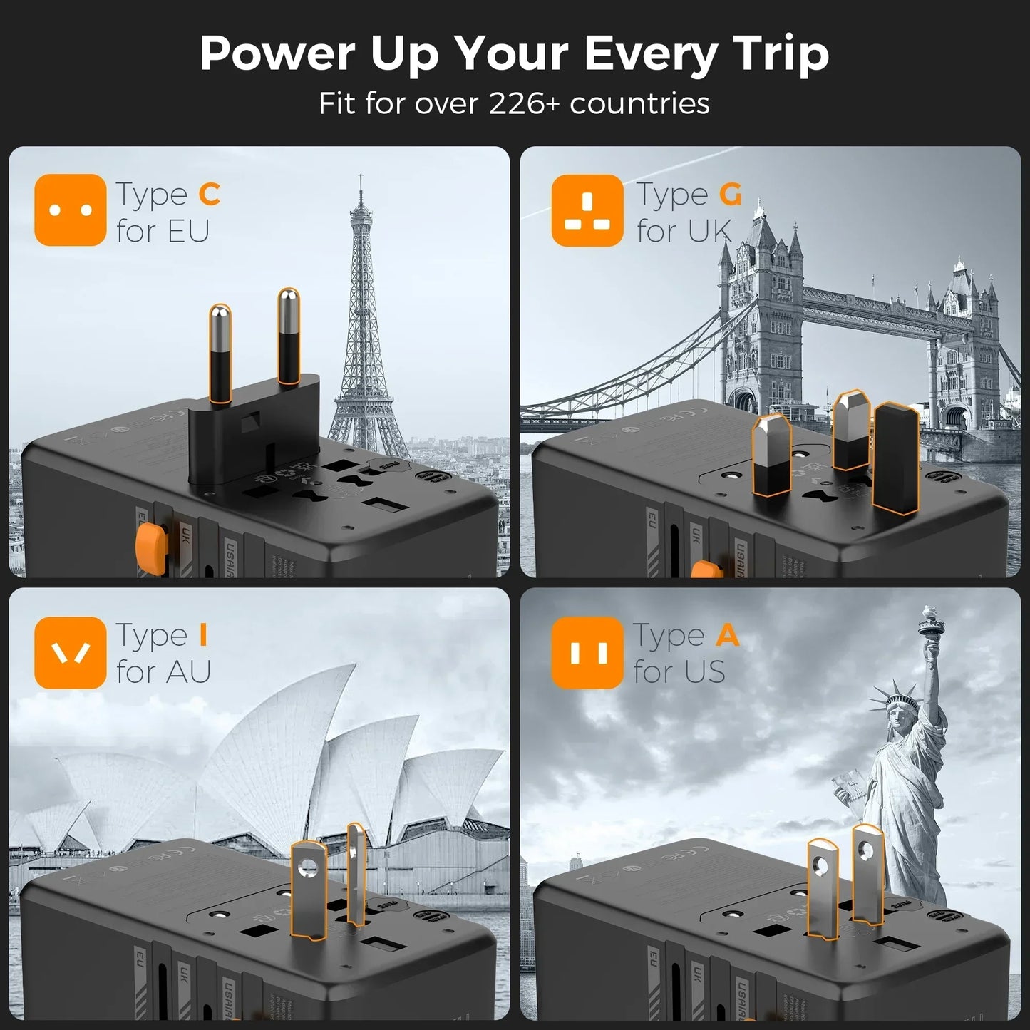 Universal Travel Adapter with USB &Type C